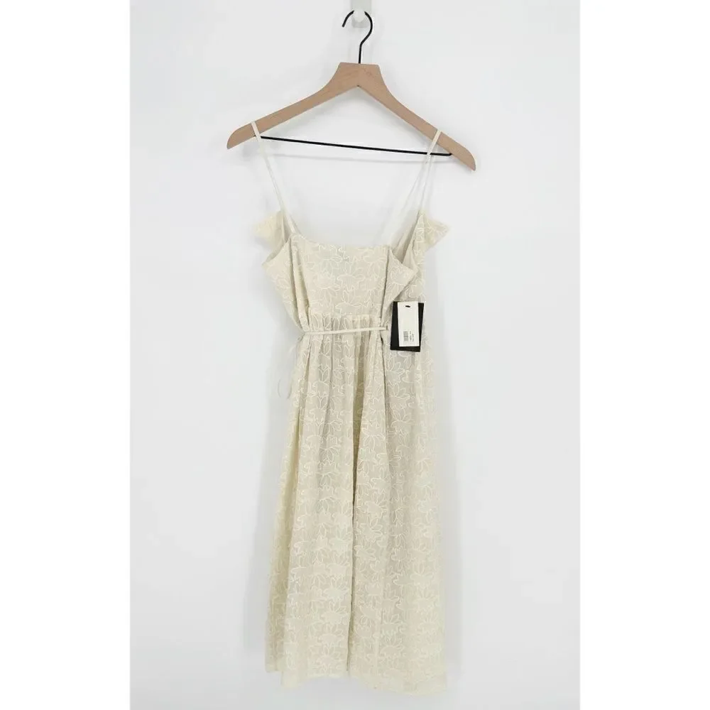 NEW Madewell Embroidered Pleated Wrap Dress Midi Sleeveless in Ivory Women's S